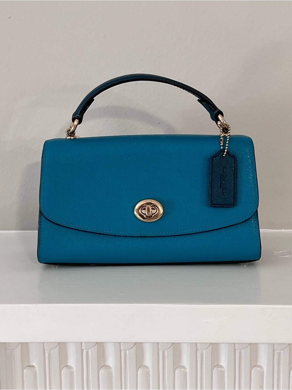 Coach Blue Teal Leather Turnlock Top-Handle Satchel